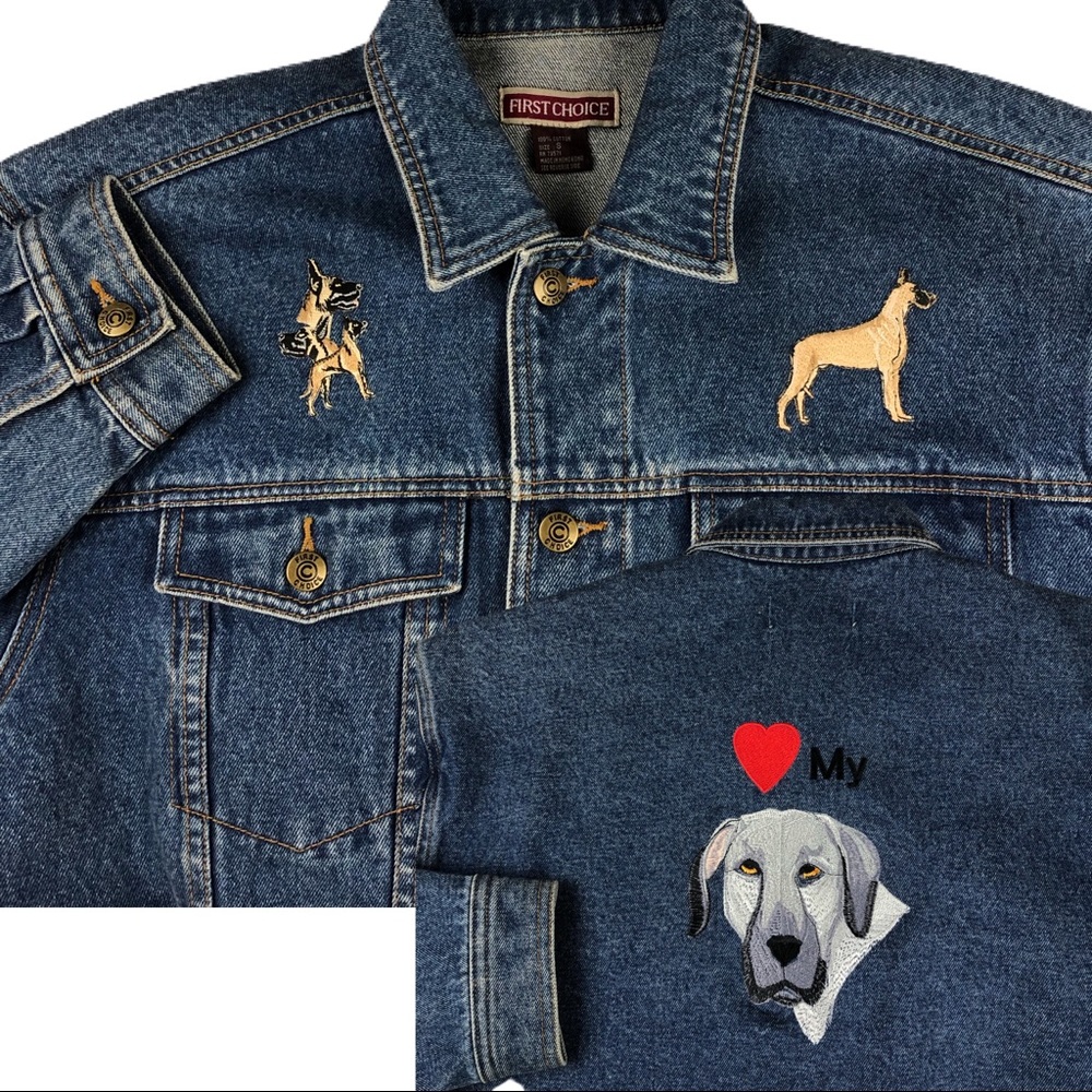 Vtg Denim Jacket Great Dane Dog Lover Oversized